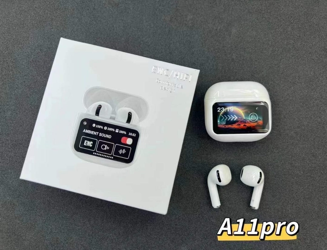 Newest A11 Pro tws earphones sport game earbuds with a touch screen Enc
